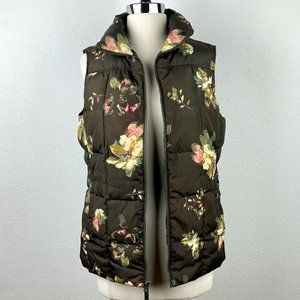 Lands' End Down Puffer Vest Brown Floral 6-8 Zip